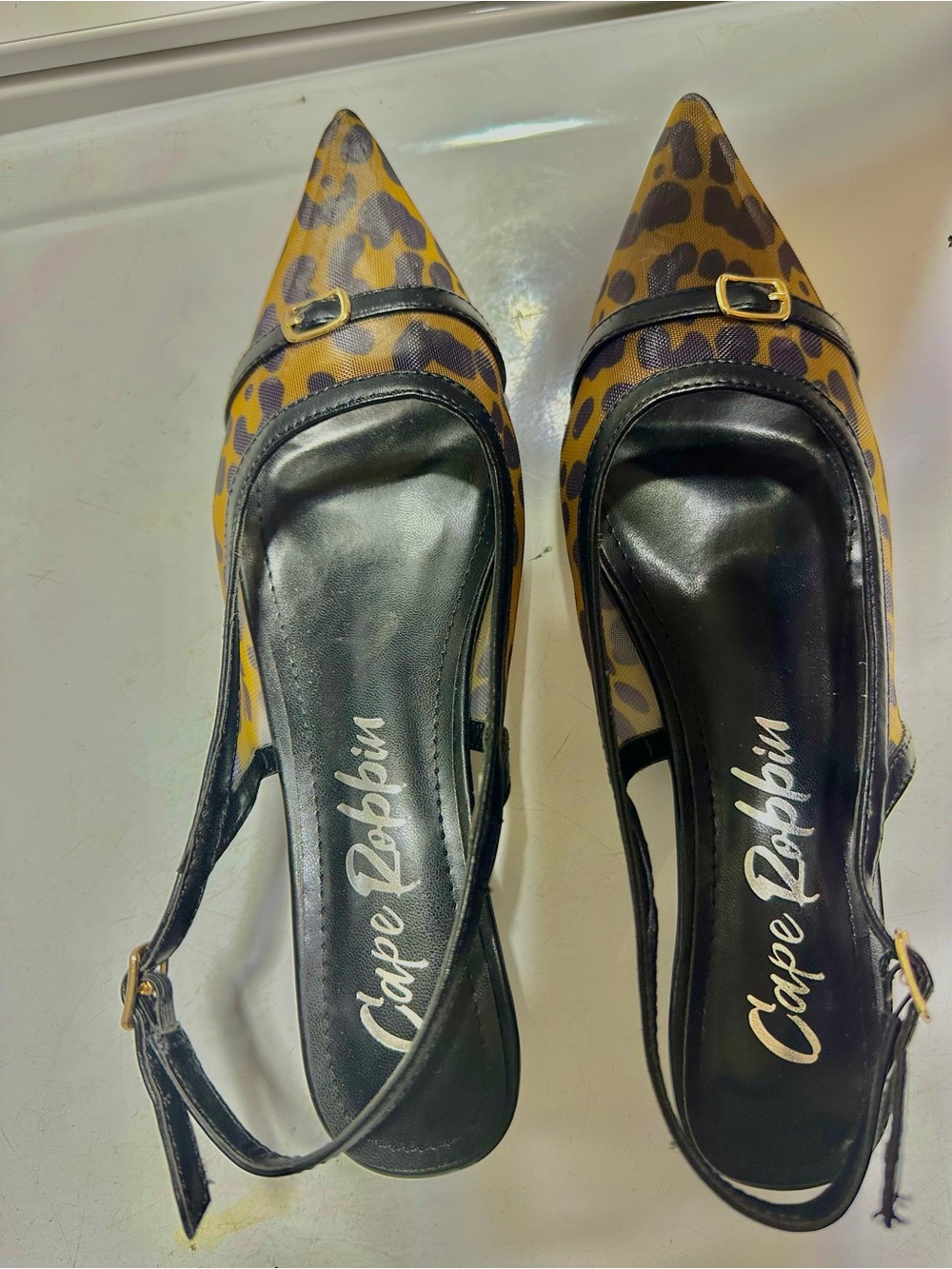 Cape Robbin Leopard Slingback Pointed Heels in Yellow and Black